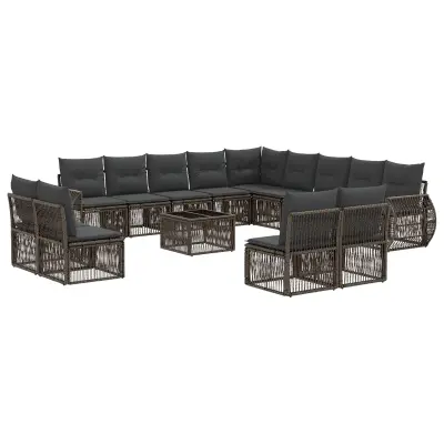 vidaXL Vrtna sedežna garnitura 14 pcs Siva in temno siva poli ratan