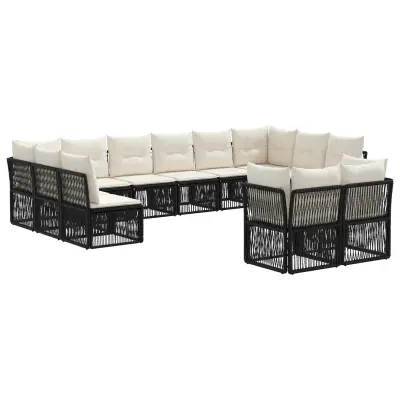 vidaXL Vrtna sedežna garnitura 12 pcs Črna poli ratan