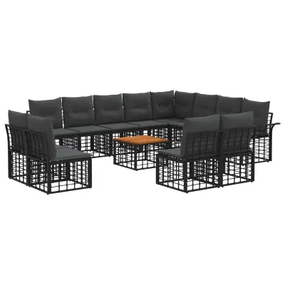 vidaXL Zunanja garnitura za sedenje 13 pcs Črna in Temno siva