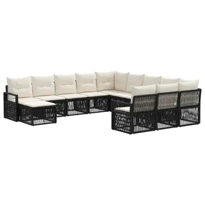 vidaXL Vrtna sedežna garnitura 12 pcs Črna poli ratan