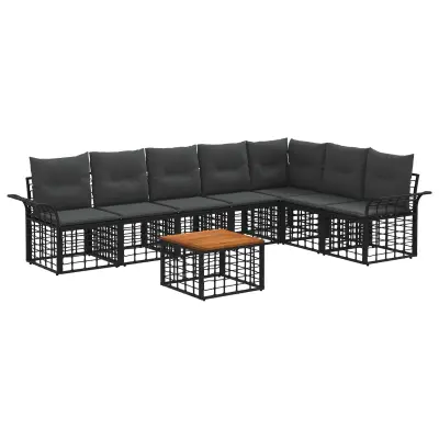 vidaXL Zunanja garnitura za sedenje 8 pcs Črna in Temno siva Poliester