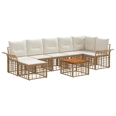 vidaXL Zunanja garnitura za sedenje 8 pcs Naravna in krem bela