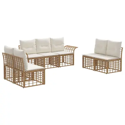 vidaXL Zunanja garnitura za sedenje 7 pcs Naravna in krem bela
