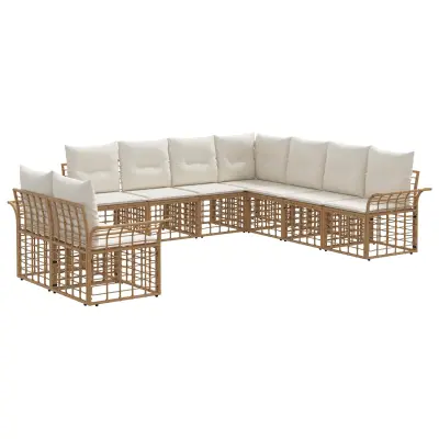 vidaXL Zunanja garnitura za sedenje 9 pcs Naravna in krem bela