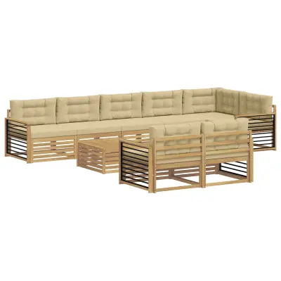 vidaXL Zunanja garnitura za sedenje 9 pcs Bela in bež Poliester