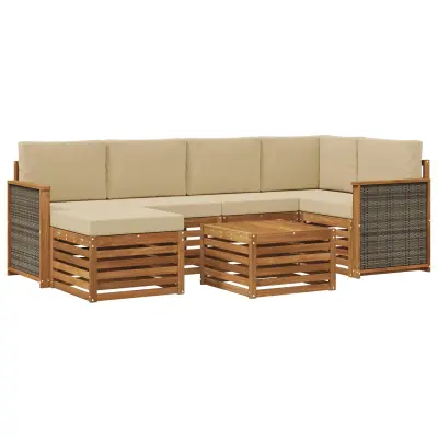 vidaXL Kotna sedežna garnitura z blazino 6 pcs Naravna