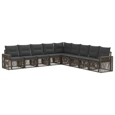 vidaXL Vrtna sedežna garnitura 9 pcs Siva in temno siva poli ratan