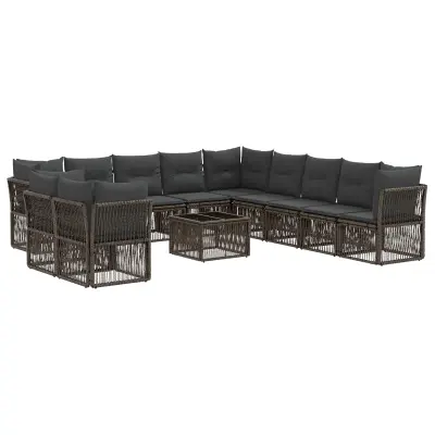 vidaXL Vrtna sedežna garnitura 12 pcs Siva poli ratan