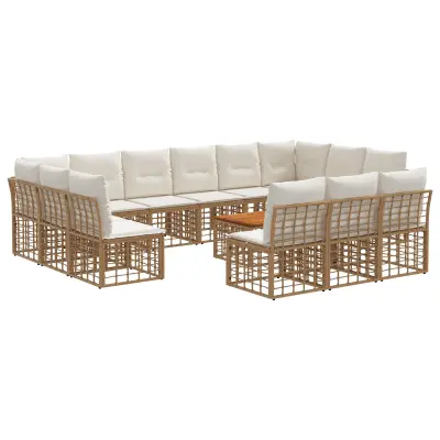vidaXL Zunanja garnitura za sedenje 14 pcs Naravna in krem bela