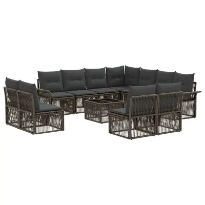 vidaXL Vrtna sedežna garnitura 12 pcs Siva poli ratan