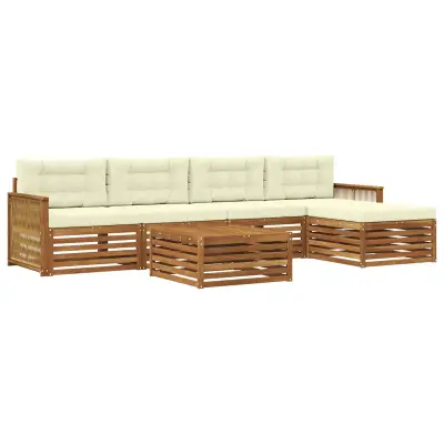 vidaXL Zunanja garnitura za sedenje z blazino 6 pcs Naravna in smetana