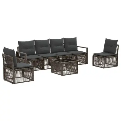 vidaXL Vrtna sedežna garnitura 7 pcs Siva poli ratan