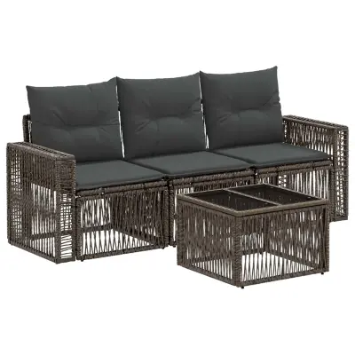 vidaXL Vrtna sedežna garnitura 4 pcs Siva in temno siva poli ratan