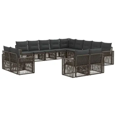 vidaXL Vrtna sedežna garnitura 13 pcs Siva in temno siva poli ratan