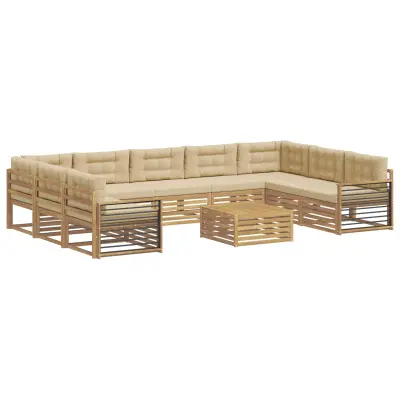 vidaXL Zunanja garnitura za sedenje z blazino 10 pcs Bela in bež