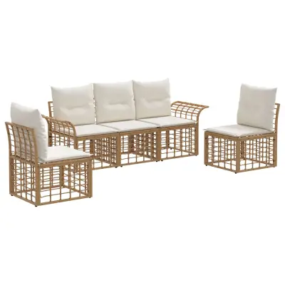 vidaXL Zunanja garnitura za sedenje 5 pcs Naravna in krem bela