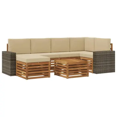 vidaXL Kotna sedežna garnitura z blazino 7 pcs Naravna in bež