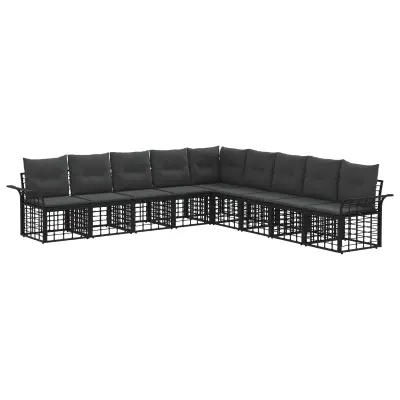 vidaXL Zunanja garnitura za sedenje 9 pcs Črna in Temno siva Poliester