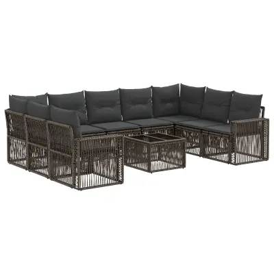 vidaXL Vrtna sedežna garnitura 10 pcs Siva in temno siva poli ratan