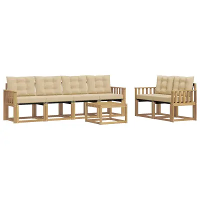 vidaXL Zunanja garnitura za sedenje z blazino 7 pcs Bela in bež