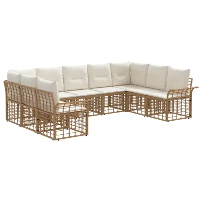 vidaXL Zunanja garnitura za sedenje 9 pcs Naravna in krem bela