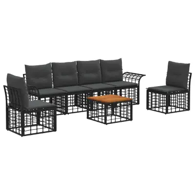 vidaXL Zunanja garnitura za sedenje 7 pcs Črna in Temno siva Poliester