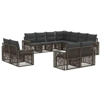 vidaXL Vrtna sedežna garnitura 11 pcs Siva in temno siva poli ratan