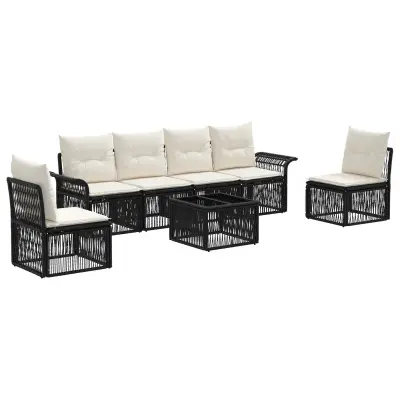 vidaXL Vrtna sedežna garnitura 7 pcs Črna poli ratan
