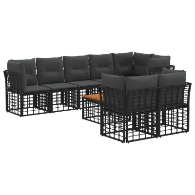 vidaXL Zunanja garnitura za sedenje 9 pcs Črna in Temno siva Poliester