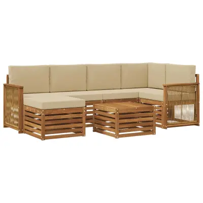 vidaXL Kotna sedežna garnitura z blazino 6 pcs Naravna