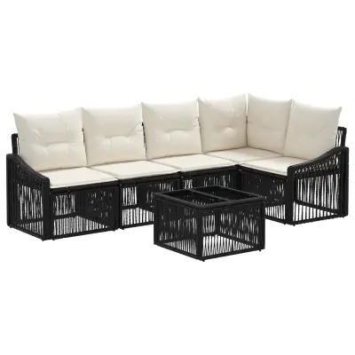 vidaXL Vrtna sedežna garnitura 6 pcs Črna poli ratan