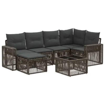 vidaXL Vrtna sedežna garnitura 7 pcs Siva in temno siva poli ratan