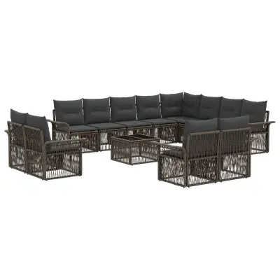 vidaXL Vrtna sedežna garnitura 13 pcs Siva in temno siva poli ratan