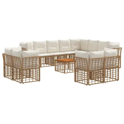 vidaXL Zunanja garnitura za sedenje 13 pcs Naravna in krem bela