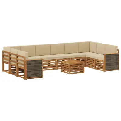 vidaXL Zunanja garnitura za sedenje z blazino 8 pcs Naravna