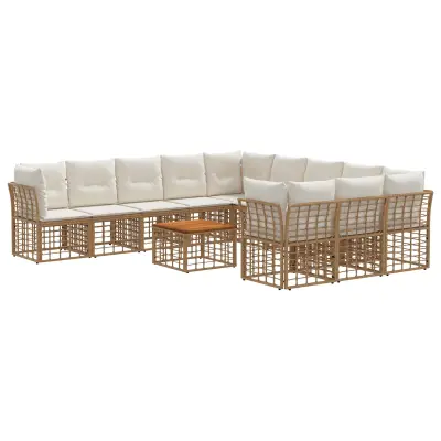 vidaXL Zunanja garnitura za sedenje 12 pcs Naravna in krem bela