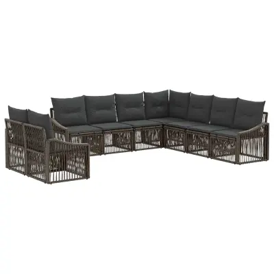 vidaXL Vrtna sedežna garnitura 9 pcs Siva poli ratan
