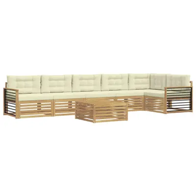 vidaXL Zunanja garnitura za sedenje z blazino 7 pcs Bela in krem