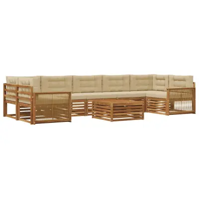 vidaXL Zunanja garnitura za sedenje z blazino 8 pcs Naravna in bež