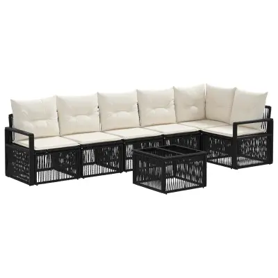 vidaXL Vrtna sedežna garnitura 7 pcs Črna poli ratan