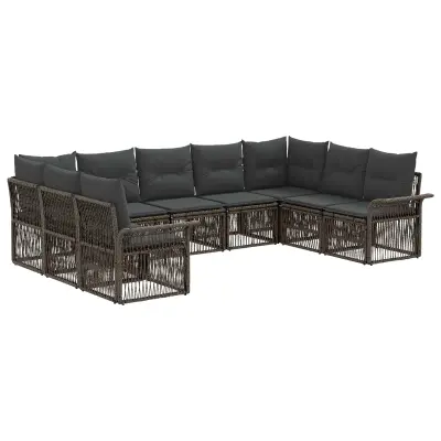 vidaXL Vrtna sedežna garnitura 9 pcs Siva poli ratan