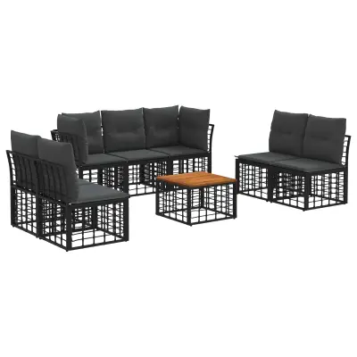 vidaXL Zunanja garnitura za sedenje 8 pcs Črna in Temno siva Poliester