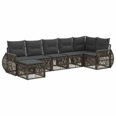 vidaXL Vrtna sedežna garnitura 7 pcs Siva in temno siva poli ratan