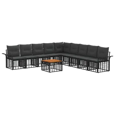 vidaXL Zunanja garnitura za sedenje 10 pcs Črna in Temno siva
