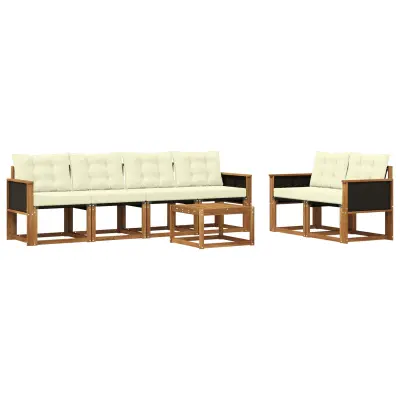 vidaXL Zunanja garnitura za sedenje z blazino 7 pcs Naravna in smetana