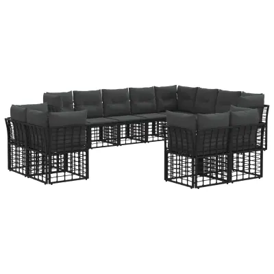 vidaXL Zunanja garnitura za sedenje 12 pcs Črna in Temno siva