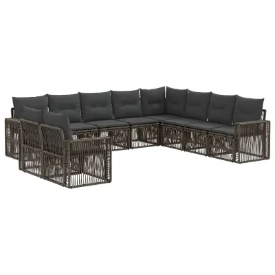 vidaXL Vrtna sedežna garnitura 10 pcs Siva in temno siva poli ratan