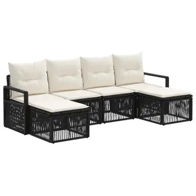 vidaXL Vrtna sedežna garnitura 6 pcs Črna poli ratan