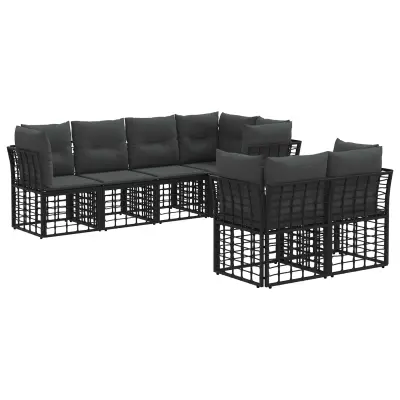 vidaXL Zunanja garnitura za sedenje z blazino 7 pcs Črna Poliester