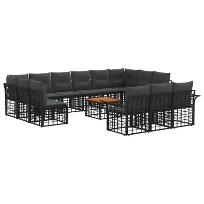vidaXL Zunanja garnitura za sedenje 14 pcs Črna in Temno siva
